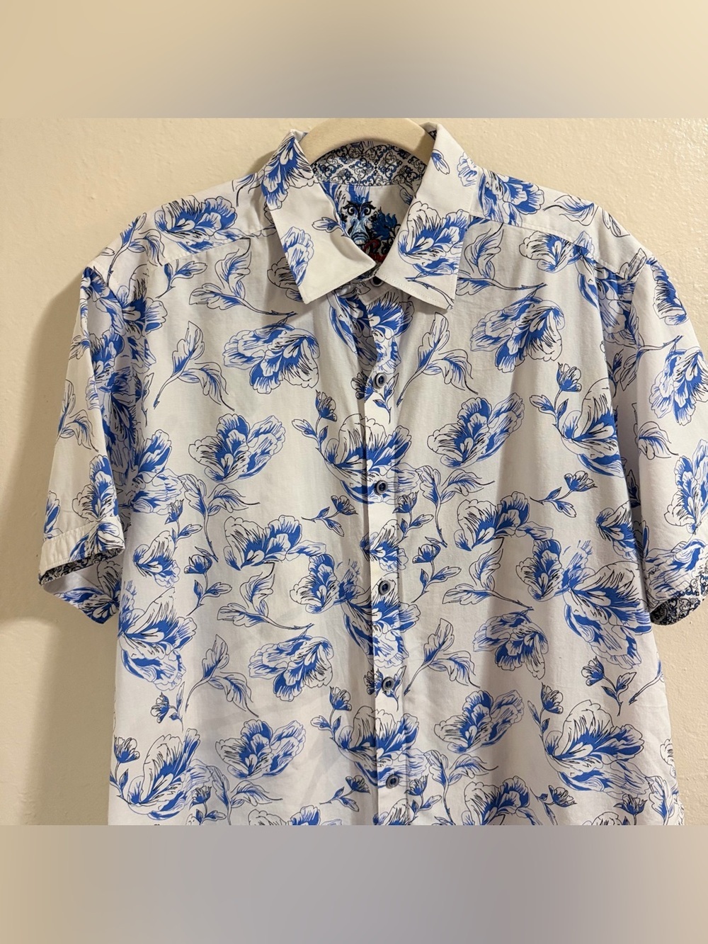 Robert Graham Spencerville Floral Shirt M White‎ Blue Flower Cotton Short Sleeve - Picture 3 of 10